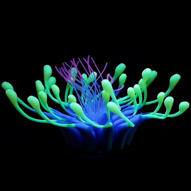 Aquarium Glow Decorations Artificial Glowing Effect Coral Seaweed Plants Ornaments for Fish Tank Decorations Glowing Silicone