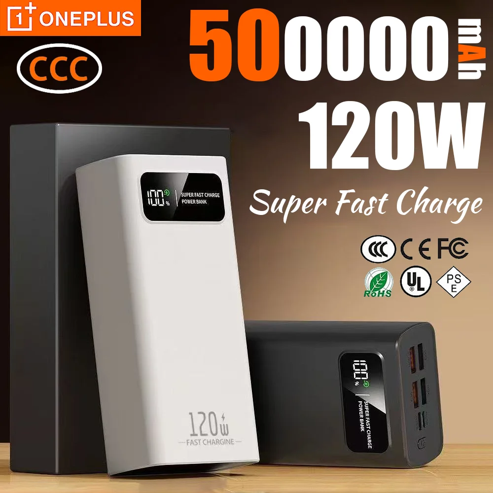 OnePlus 120 واط 500000 مللي أمبير بنك طاقة عالي السعة شحن سريع Powerbank شاحن بطارية خارجي محمول آيفون Samsung2025
