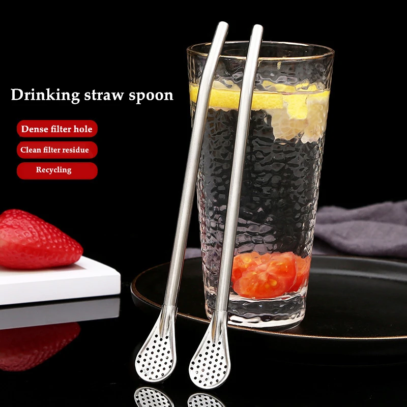 Stainless Steel Drinking Straw Spoon Tea Filter Detachable Reusable Metal Straws with Brush Drinkware Bar Party Tool Accessories