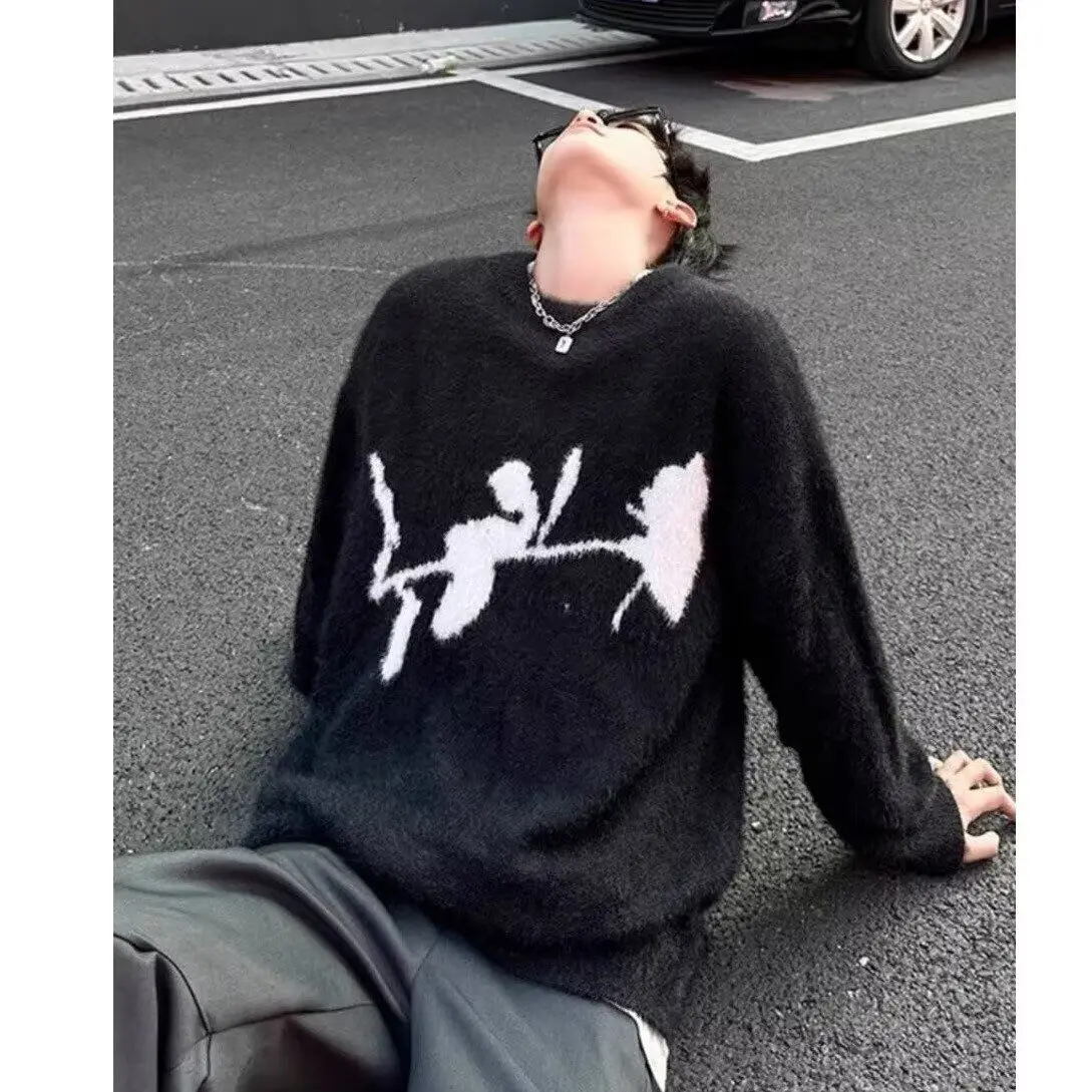 

Trendy k Rose Flower Camere Sweater Loose Irregular Knitted Original Faion Urban Sle Winter Long Sve Zipper Closure