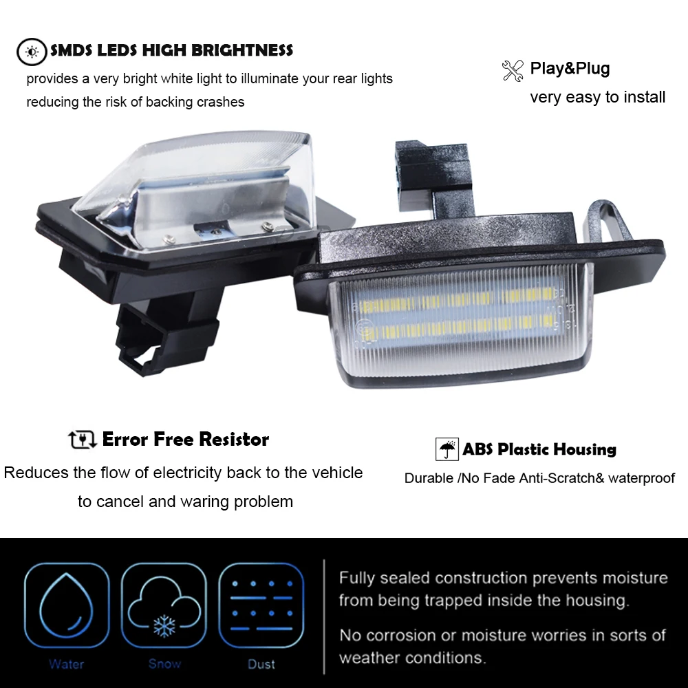 2x LED Tail License Number Plate Lights For Mitsubishi Outlander Eclipse MK3 MK4 Lancer Galant i-MiEV Like Peugeot 4007 ION