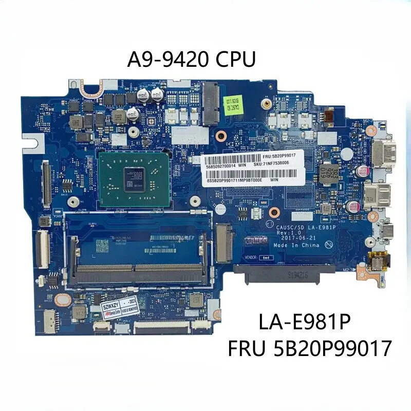 

For Lenovo Ideapad 320S-15AST Laptop With A9-9420 LA-E981P FRU 5B20P99017 DDR4