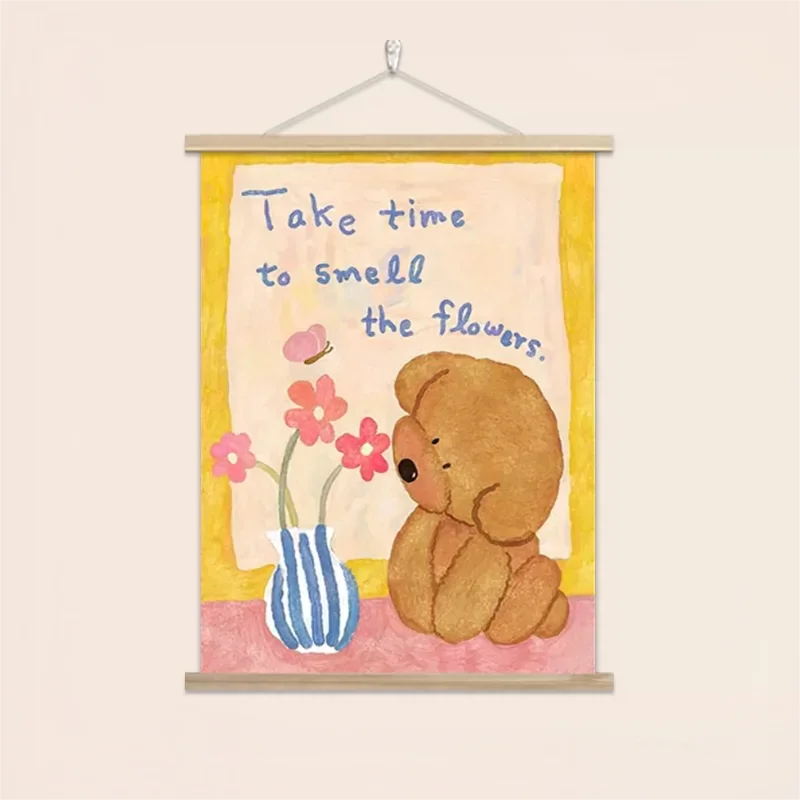 VIKAMA Cute Yellow Sleepy Bear Dog Quote Tapestry Wall Hanging Aesthetic Bedroom Kids Room Decor Background Cloth