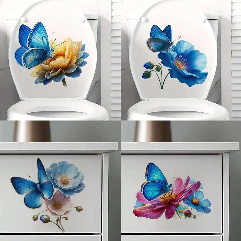 

Serene Blue Butterfly Self-Adhesive Wall Decal - Removable, Reusable PVC Sticker for Kitchen & Living Room Decor