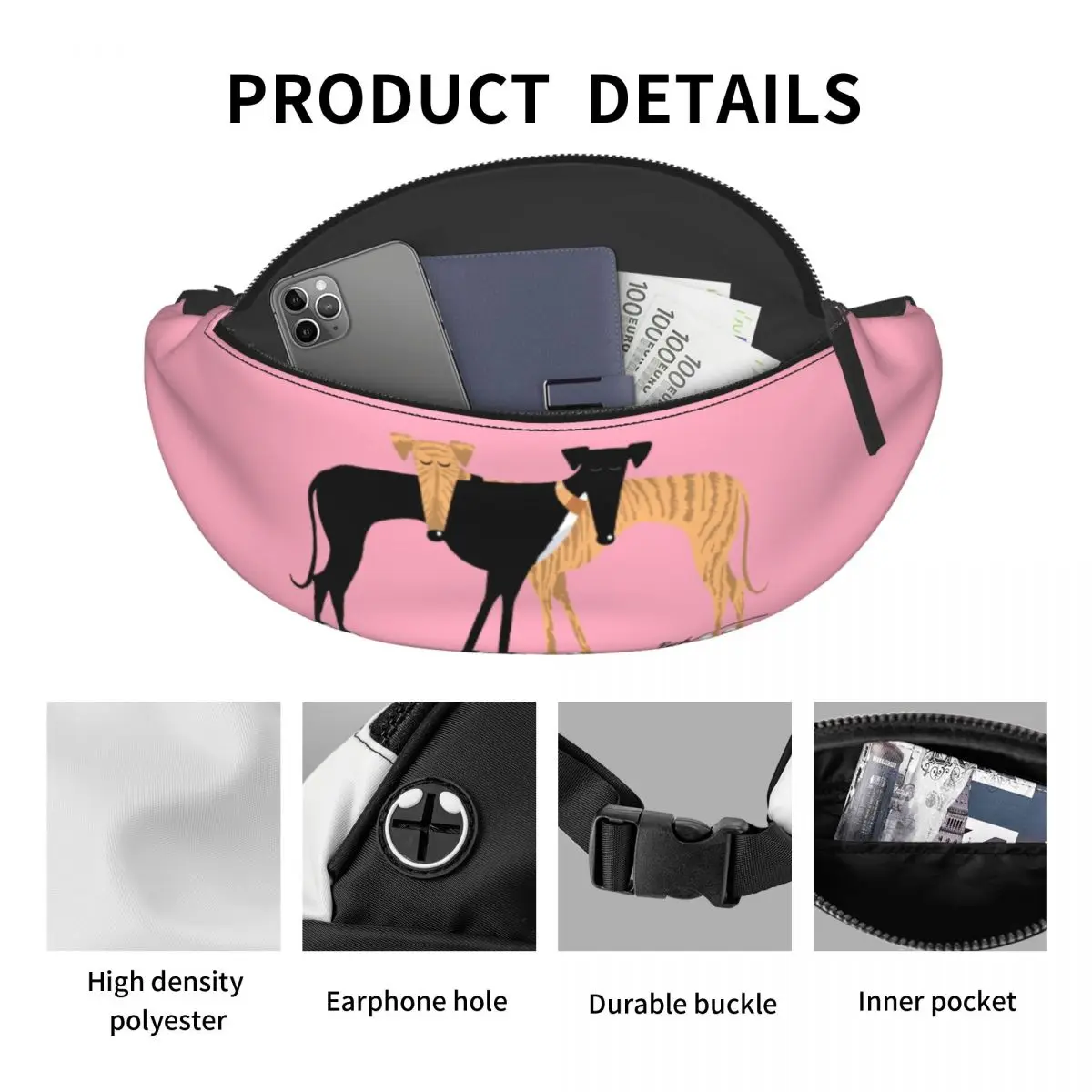 Custom Greyhound Dog marsupio uomo donna moda poggiatesta Brindle Hound Crossbody marsupio per la corsa del telefono Money Pouch