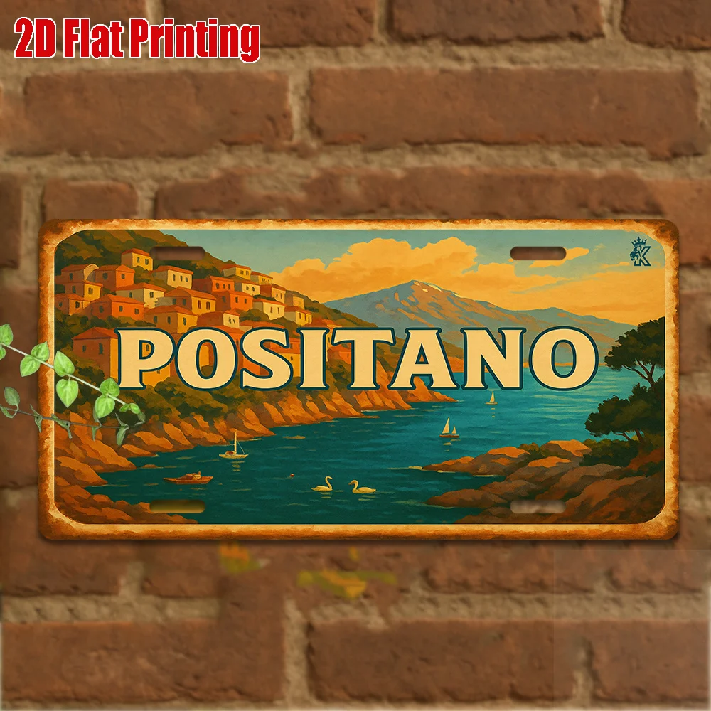 2D Flat -1pc, Vintage Metal Plaque for Decorative Purposes Only, Outdoor Sign & Wall Decor , Positano Aluminum Sign, Home
