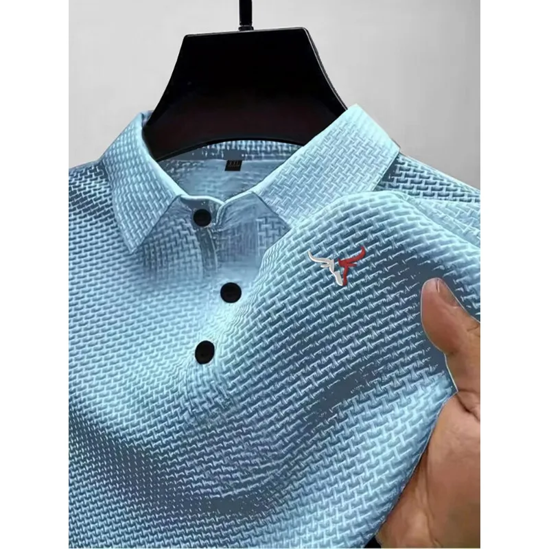 Summer Ice Silk Lapel Men's Short-sleeved T-shirt, Men's Top