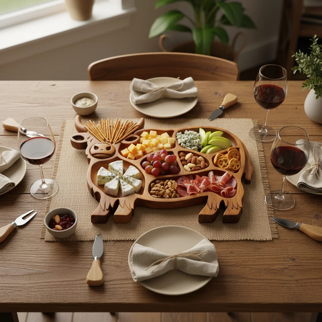Wooden Serving Platter Xyloid Material for Party Guests Cow Charcuterie Board Cheese Fruit Snack Tray Durable Gift