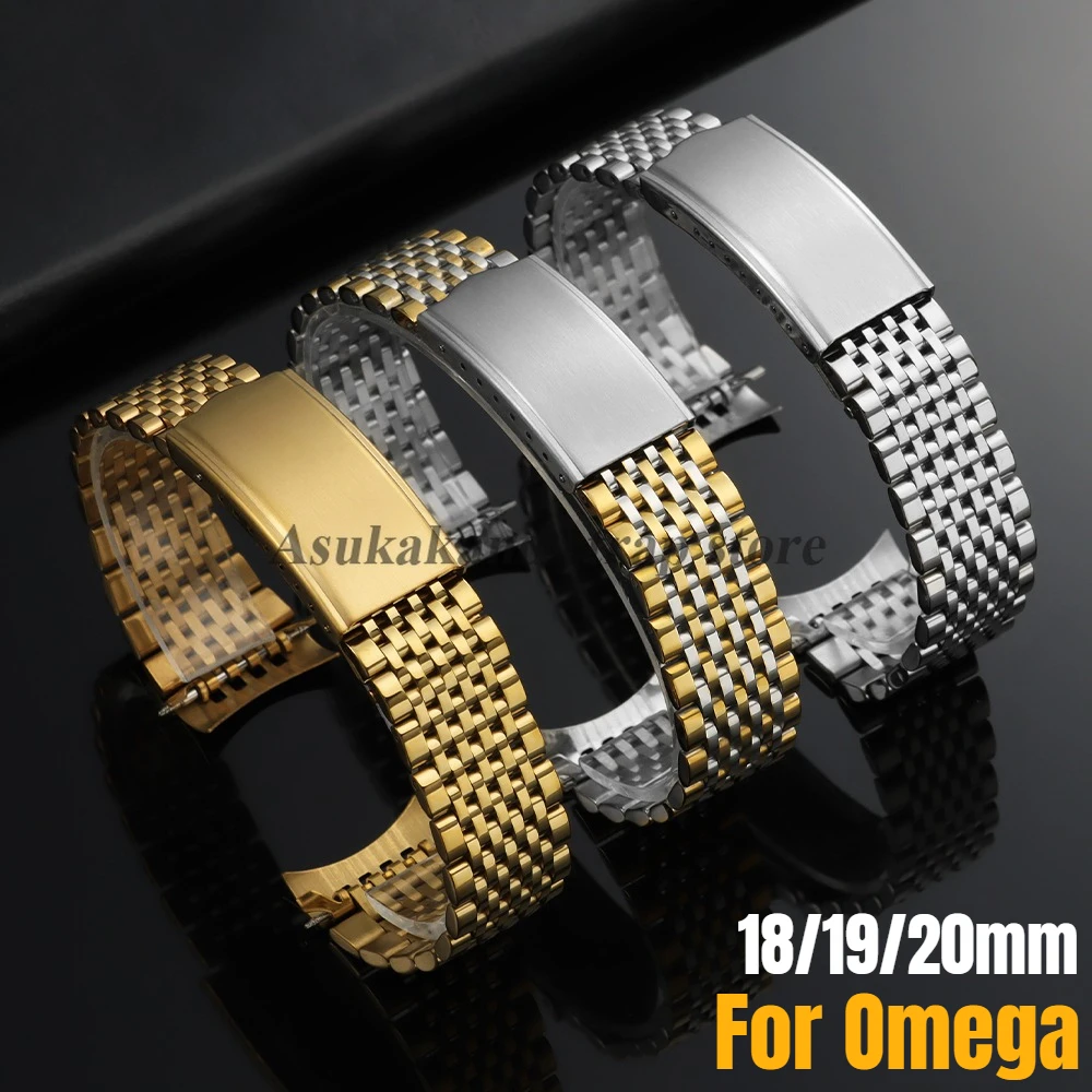 

Ремешок для часов Omega Seamaster из нержавеющей стали 18 мм, 19 мм, 20 мм, с раскладывающейся застежкой, с изогнутым концом, мужской браслет, замена ремешка