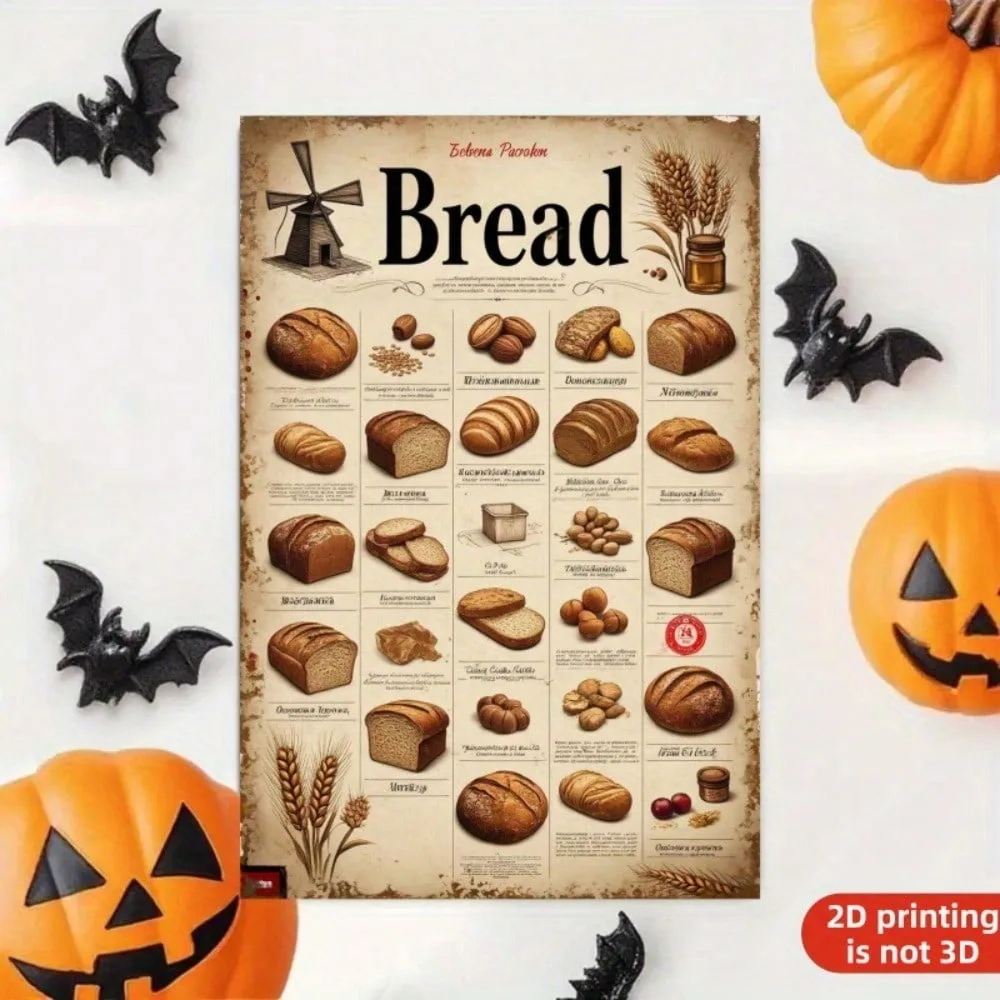 

Vintage Art Deco Metal Bakery Wall Sign - Trending Ramadan 2026 & Valentine's Decor With Rustic Bread Chart (Sourdough, Artisan)