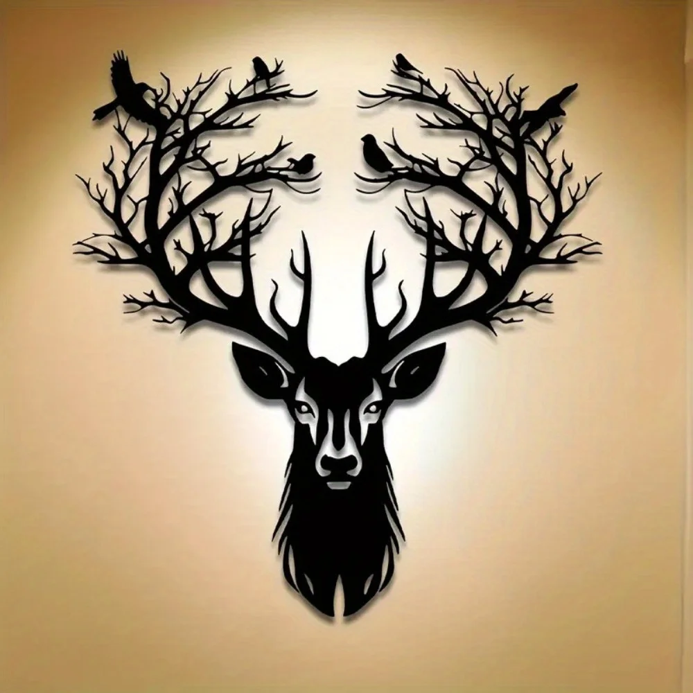 1-teilige 15,75 x 14,72 Zoll Hirschbaum-Wandskulptur aus Metall |   Halloween- und Weihnachtsgeschenk, Metallgeschnitzte Innen-/Außendekoration