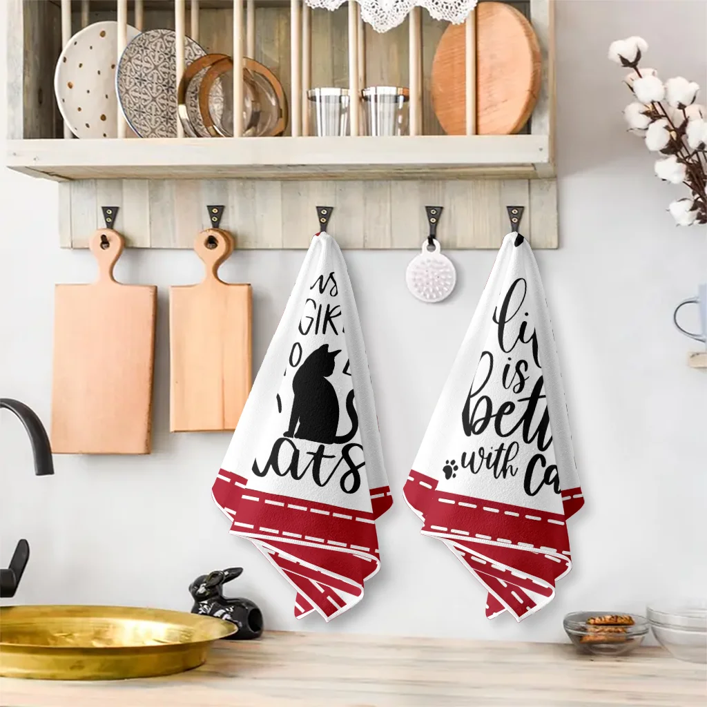 قطعتان، مناشف مطبخ على شكل قلب للقطط السوداء، مجموعة مناشف 40 سم * 60 سم، قماش تنظيف ناعم فائق الامتصاص، منشفة شاي للطبخ، منشفة شاي، منشفة يدوية، قماش تنظيف، ديكور غرفة المطبخ، أساسيات المطبخ، أساسيات المنزل #4