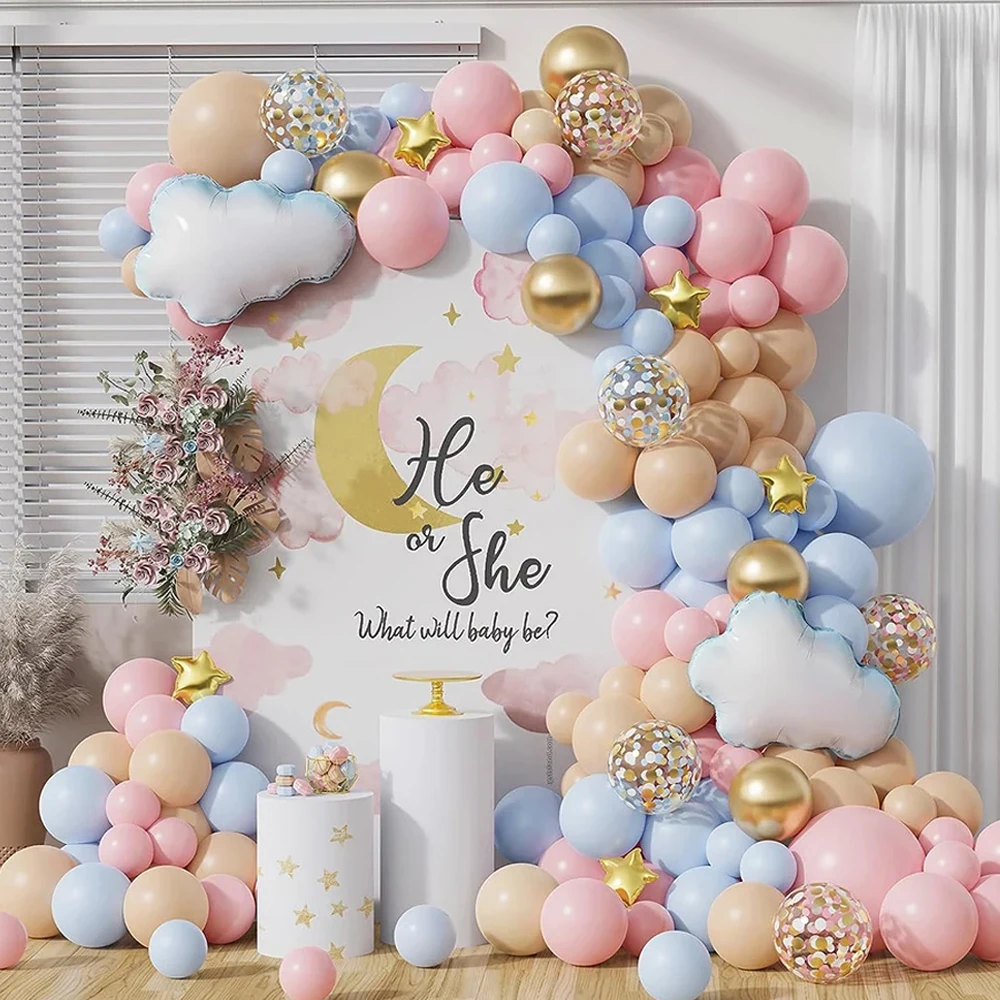 153pcs Pink Blue Gender Reveal Cloud Balloon Garland Arch Kit Confetti Balloons Boy Girls Birthday Party Baby Shower Decoration