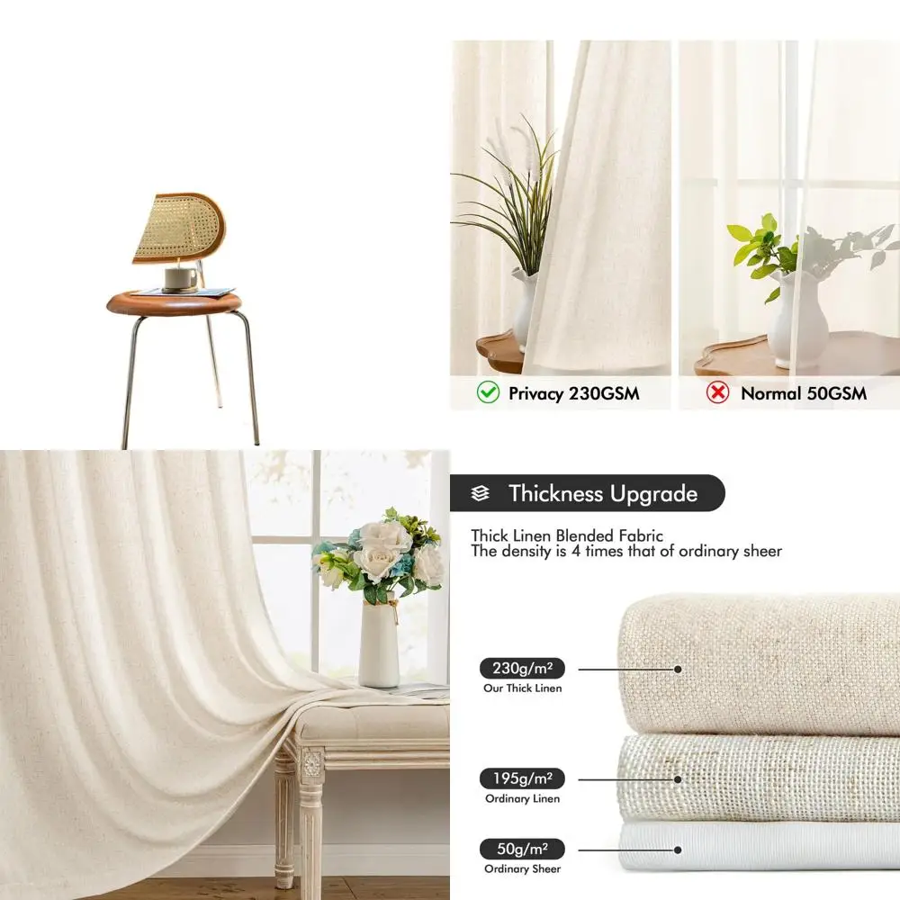 

Кремовые полупрозрачные льняные шторы, 2-панельный стиль фермерского дома, светофильтрация, 52x96 для гостиных