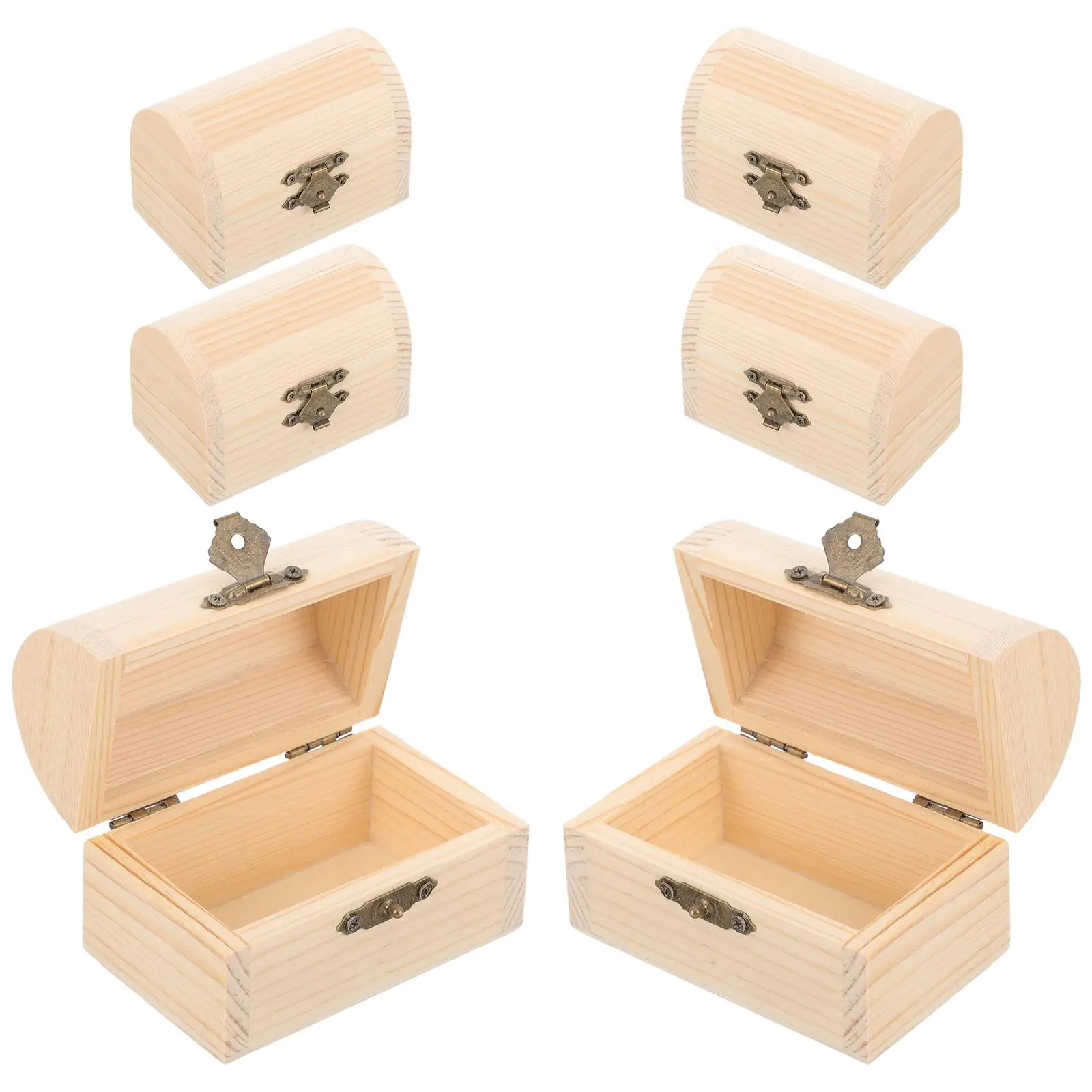 

6 Pcs Wood Case Unfinished Arched Lock Box DIY Graffiti Storage Jewelry Travel Retro Piggy Bank Sturdy Durable