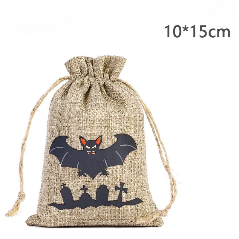 12pcs  Halloween Drawstring Bag Goodies Packing Bag Party Halloween Mixed Style Linen Bundle Pockets Jewelry Candy Storage Bag