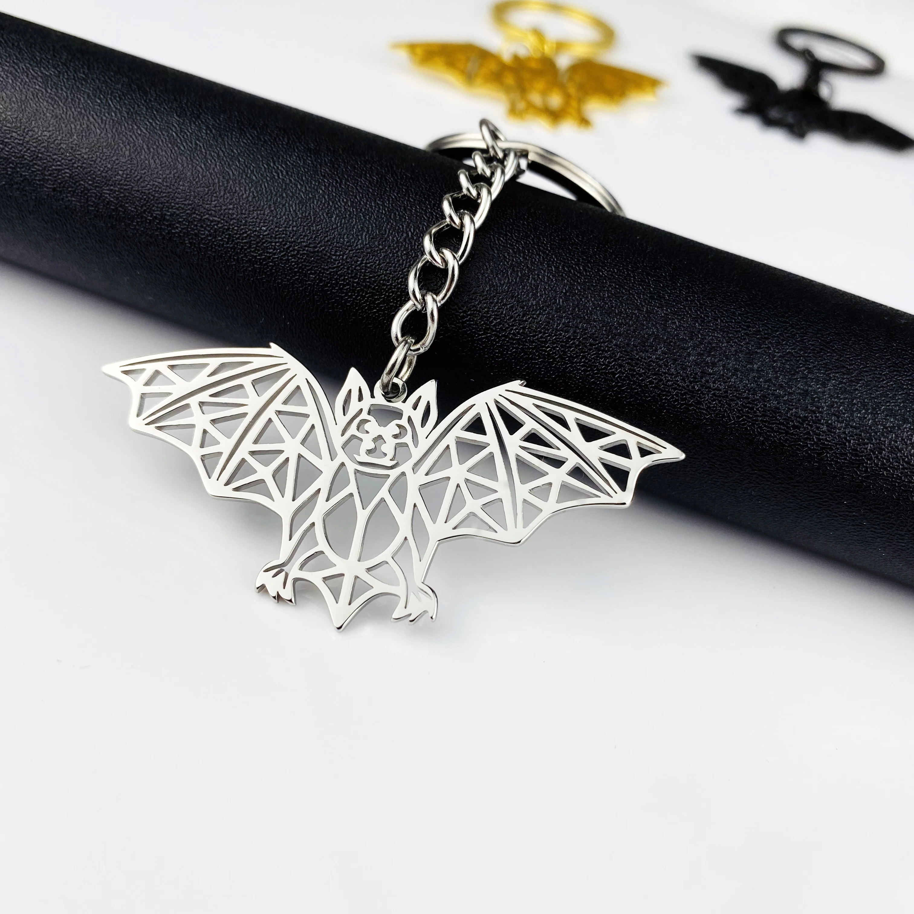 Tagula Animal Stainless Steel Keychain Abstract Geometric Bat Pendant Keyring Jewelry Accessories Keychain Mother's Day Gift