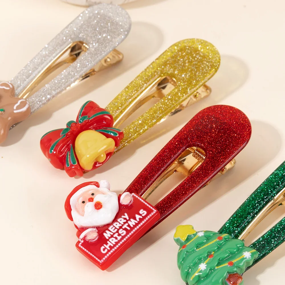 ncmama 4PCS Sweet Girls Christmas Hair Accessories Cute Sparkling Water Drop Hair Clips for Girl Santa Christmas Tree Barrettes image 2