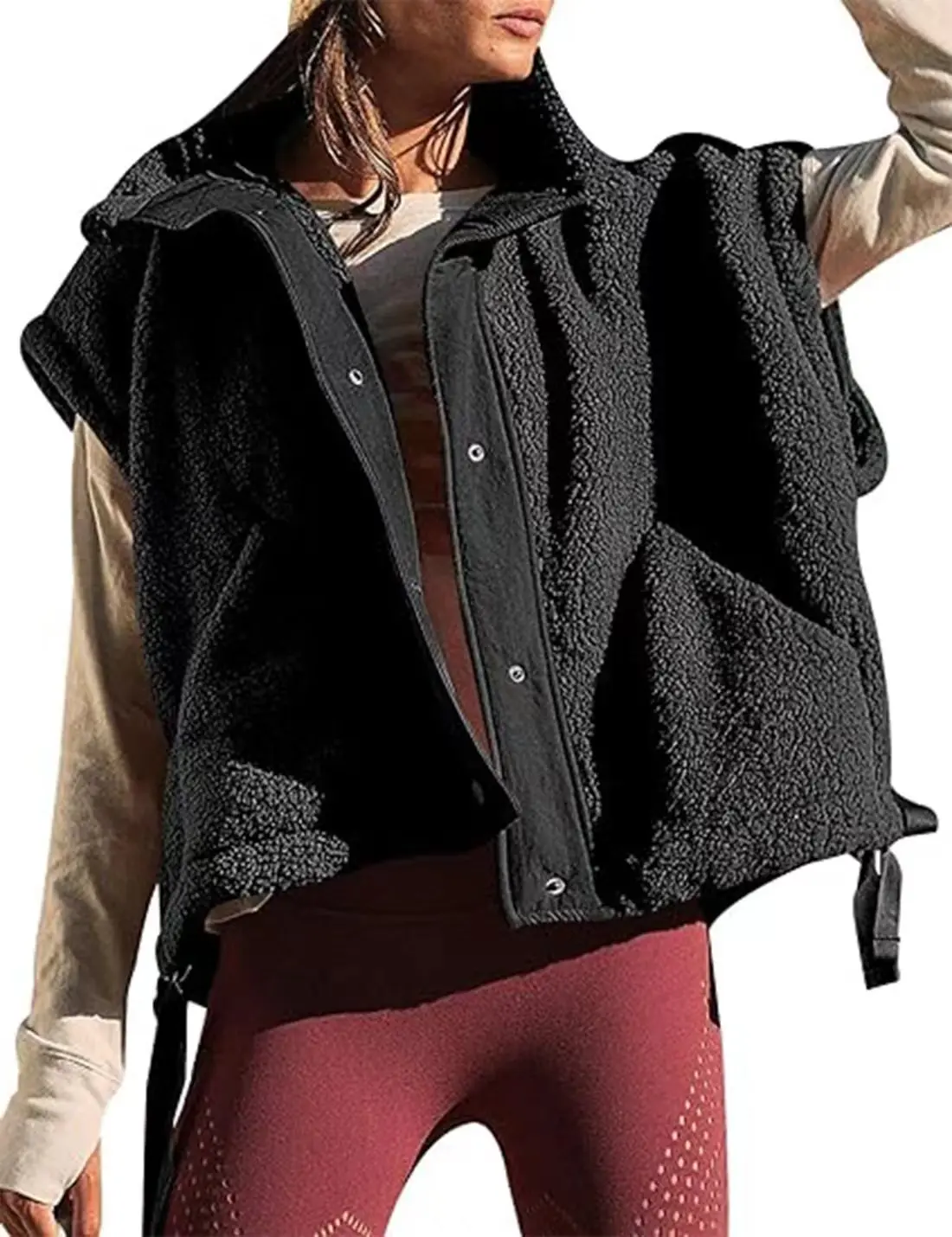 

Warm Fleece Vest Women's Sleeveless Lamb Velvet Jacket Button Style Cozy Outerwear Comfortable Commute Style