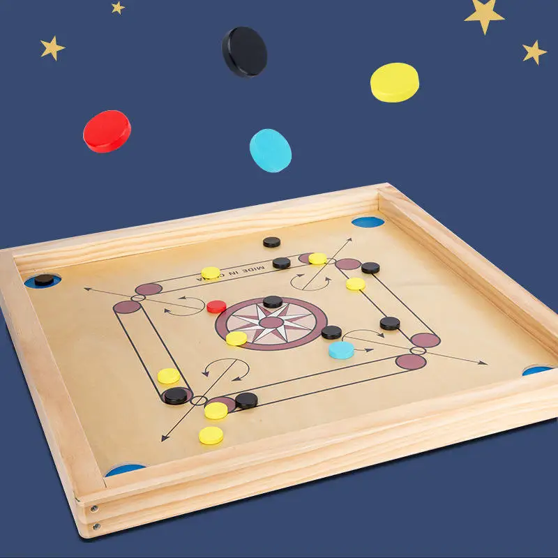 لعبة لوحة الطاولة عالية الجودة مخصصة مجموعة Carrom الخشبية التفاعلية بين الوالدين والطفل شعار مخصص