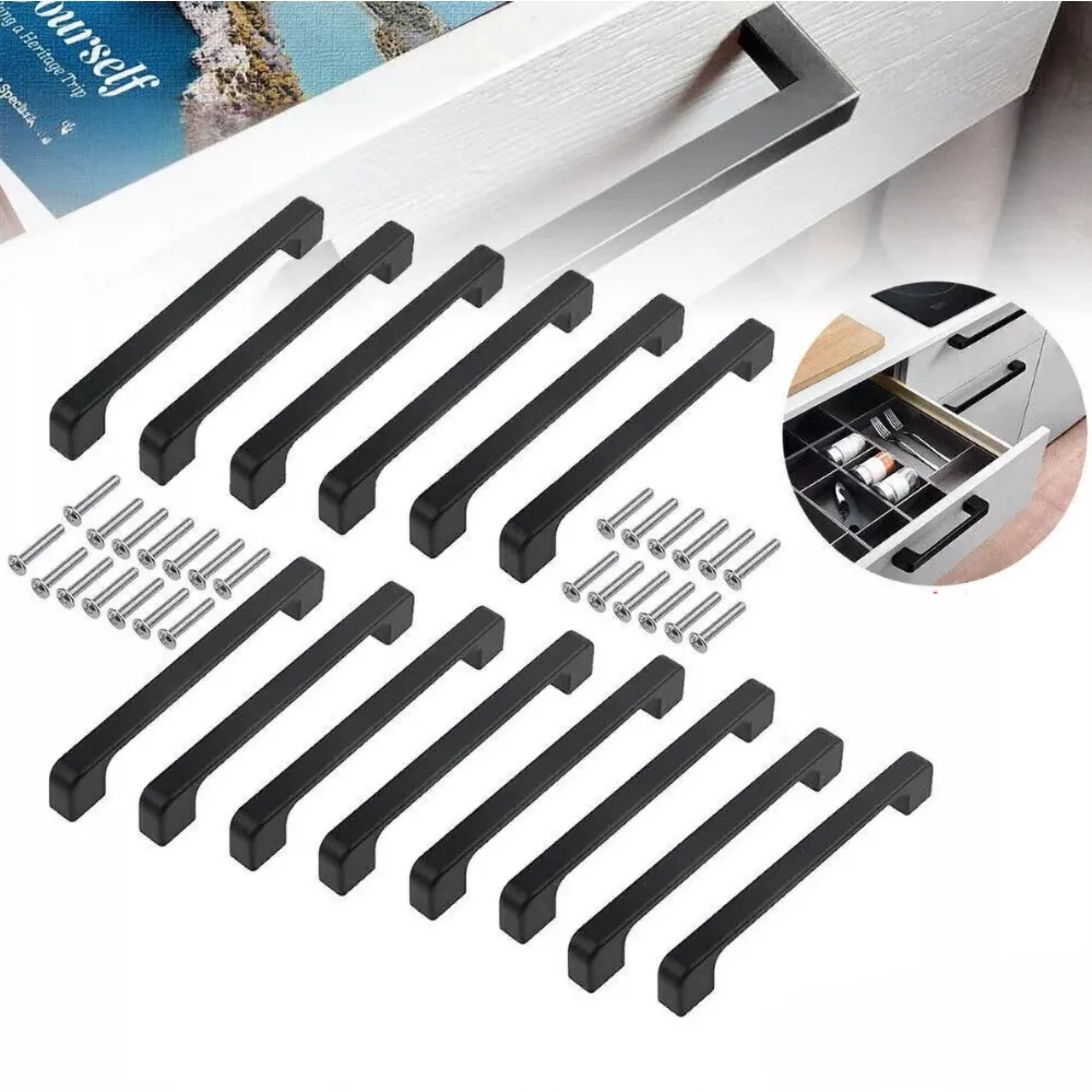 12 Stück moderne minimalistische schwarze Aluminiumgriffe – Modell 8347, 128 mm Abstand, Einlochmontage im europäischen Stil für Küche, Kleiderschrank & Schubladen