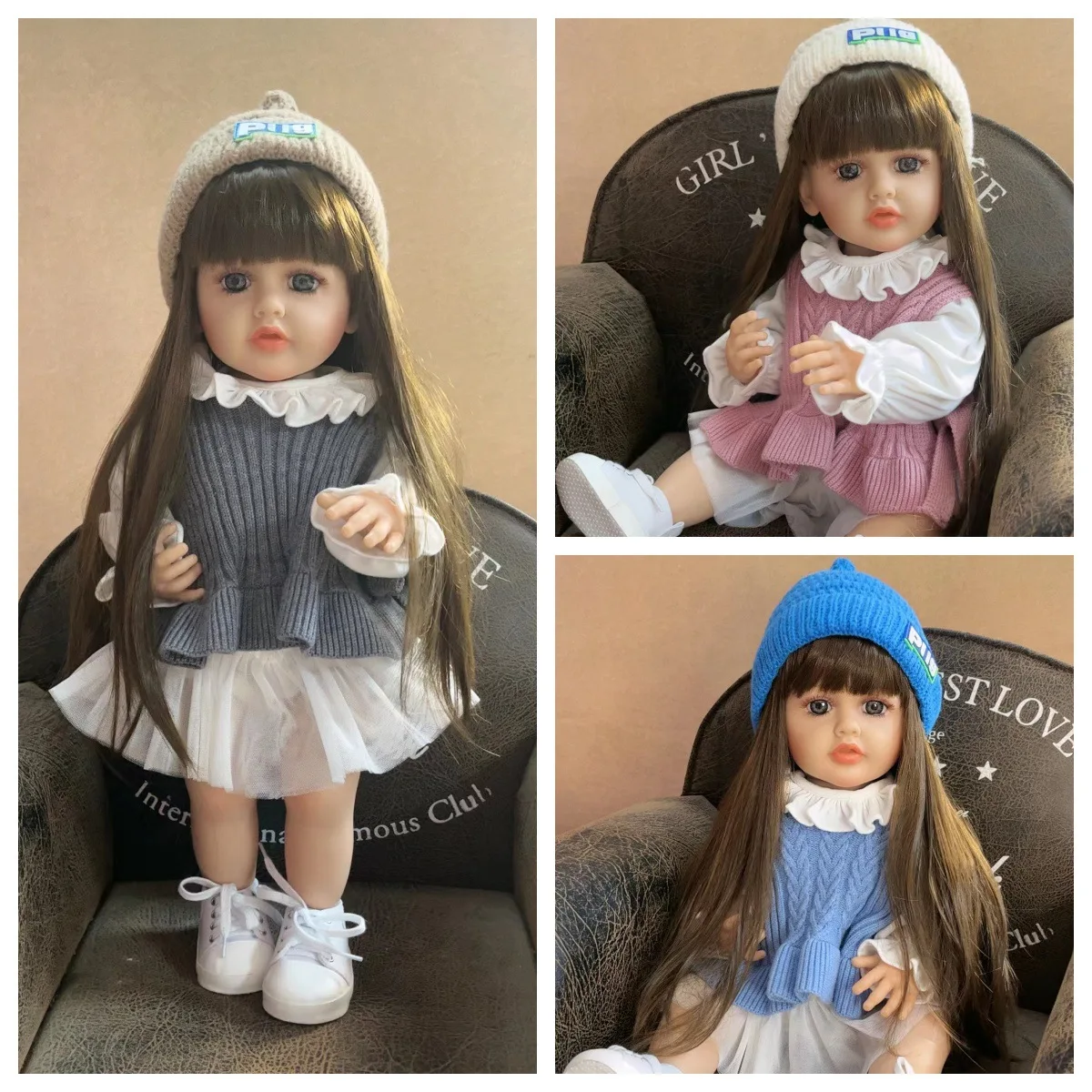 Rebirth Doll Simulation Baby Long Hair Doll Three-color Sweater Set Princess Gift Box