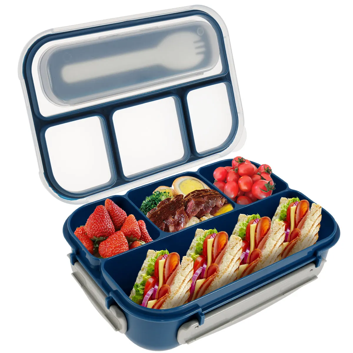 1300 ml Bento-Box mit 4 Fächern, BPA-frei, versiegelt, auslaufsicher, Mahlzeitenbox, Mikrowellen-Gefrierschrank, spülmaschinenfester Lebensmittelbehälter für das Büro