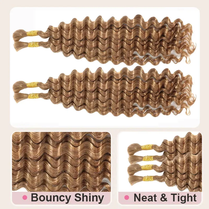 #27 Honey Blonde Bulk Human Hair For Braiding Deep Wave Human Hair Bundles No Weft Bundles For Women Hair Extensions