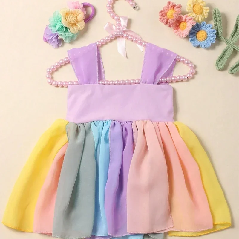 Newborn Photoshoots Set Colorful Slip Dress Flower Headband Photo Props Girl Photo Costume Infant Photography Suit 2PCS