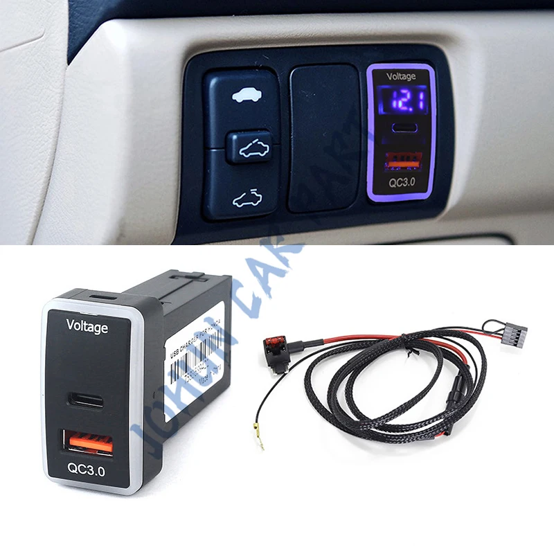 

Car PD+QC3.0 Charger Socket Quick Charging Power Adapter with LED Digital Voltmeter for Old Honda Fit Accord Civic 2000-2007 New