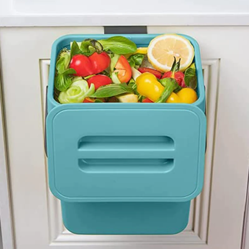 5L Hanging Trash Can with Lid Under Sink for Kitchen Food Waste Bin Compost Bin Wall Mounted Storage Bucket Garbage Bin