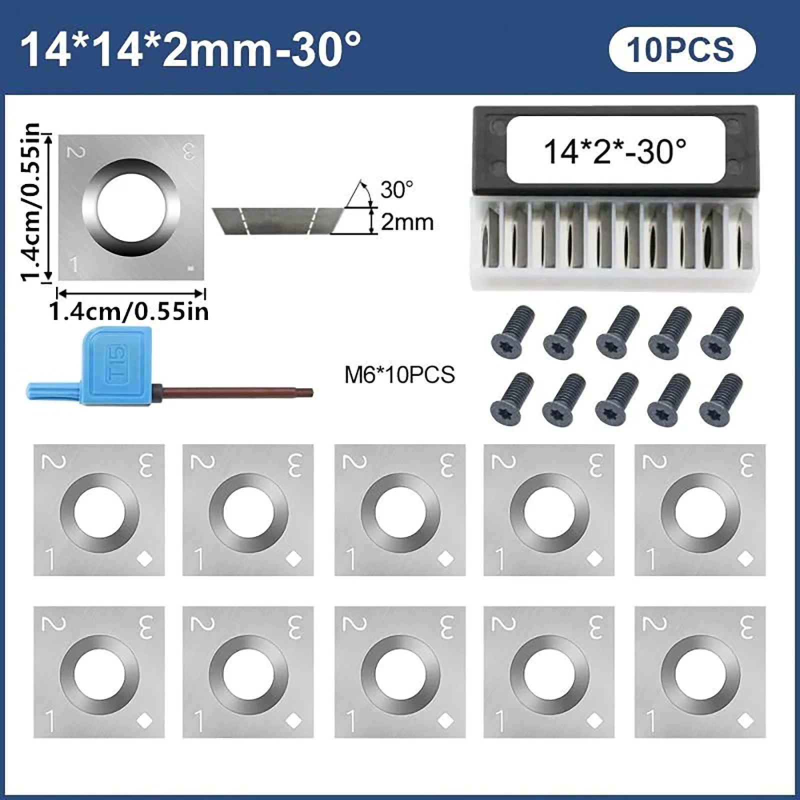 

10Pieces Square Carbide Blades Carbide Inserts Slab Cutter 14x14x2mm Wood Lathe Turning Tool For Milling Machine Flat Planer