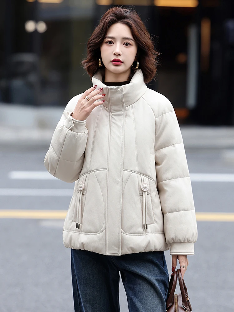   Giacca in Vera Pelle con Imbottitura in Piuma d'Oca per Donna, Nuovo Modello Invernale 2025, Stile Coreano, Cappotto Corto in Pelle di Pecora, Casual e Caldo