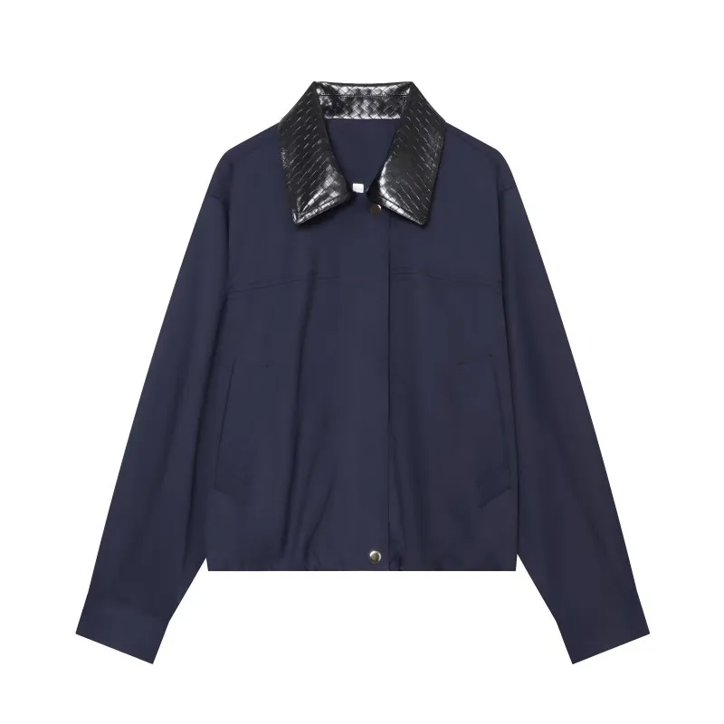 Women's Flight Jacket Summer New Fashion Casual Contrast Color Splicing Turn-down Collar Outerwear