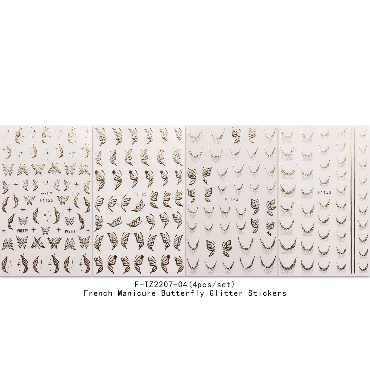 4pcs French manicure butterfly manicure glitter stickers, artistic nail art decals, easy to apply nail decoration, DIY, gift,