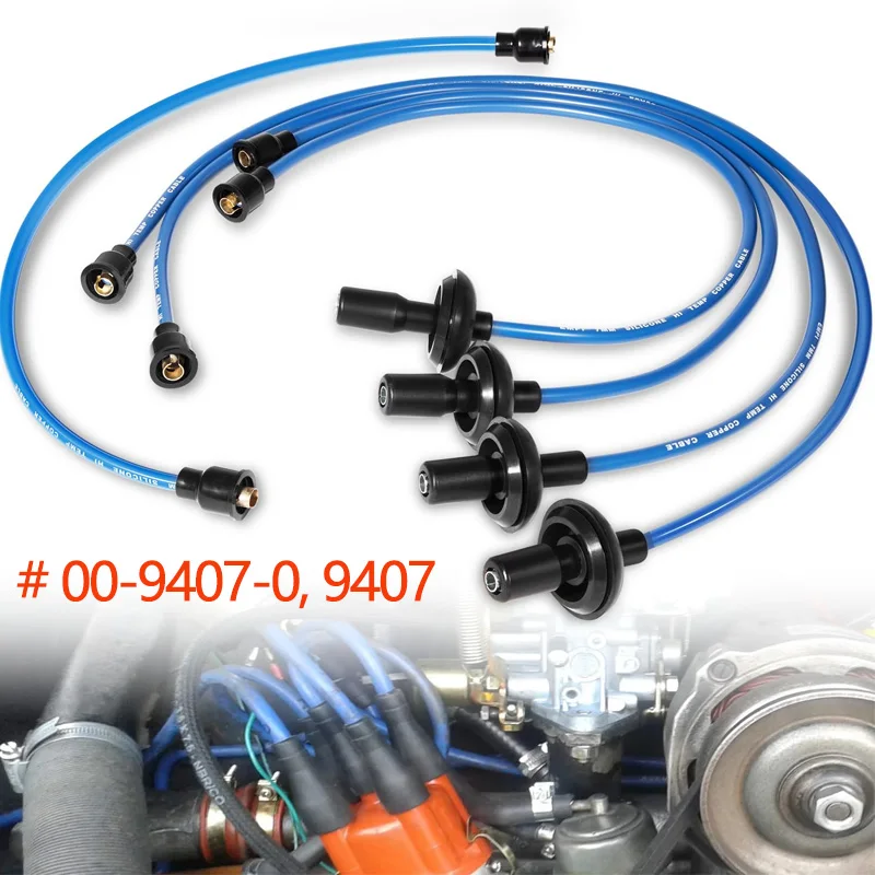 

Набор синих силиконовых проводов для свечей зажигания 7 мм # 9407 Совместим с ошибкой VW Type 1, Beetle, Karmann GHIA, Type II (автобусом), вещкой