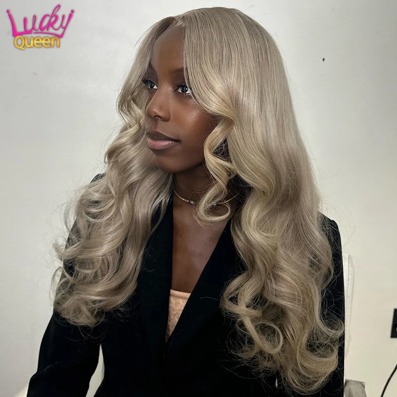 Ash Grey Blonde Colored Body Wave Virgin Human Hair Wig HD Transparent Lace Frontal Wig Pre Plucked 5X5 Closure Wig for Women