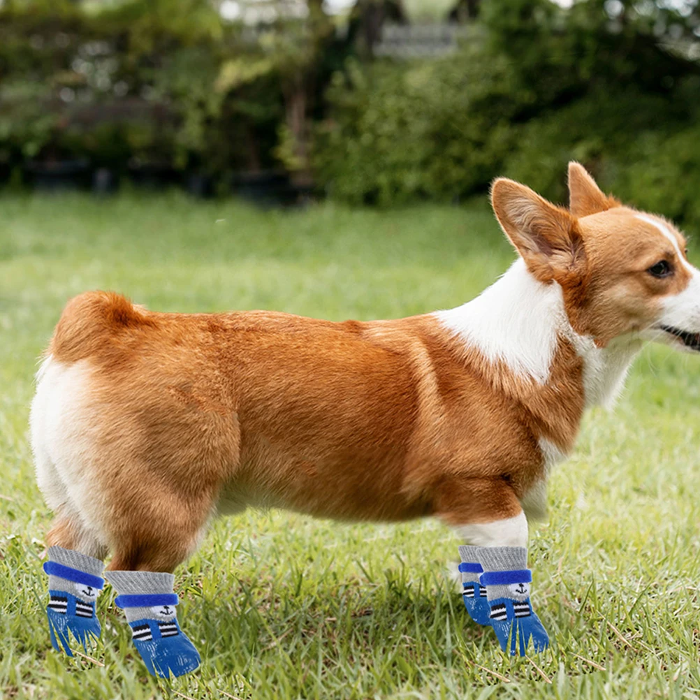 

4pcs Waterproof Anti-slip Dog Socks Cute Cartoon Cotton Pet Shoes Durable Wear-resistant Paw Protectors Washable Dog Supplies