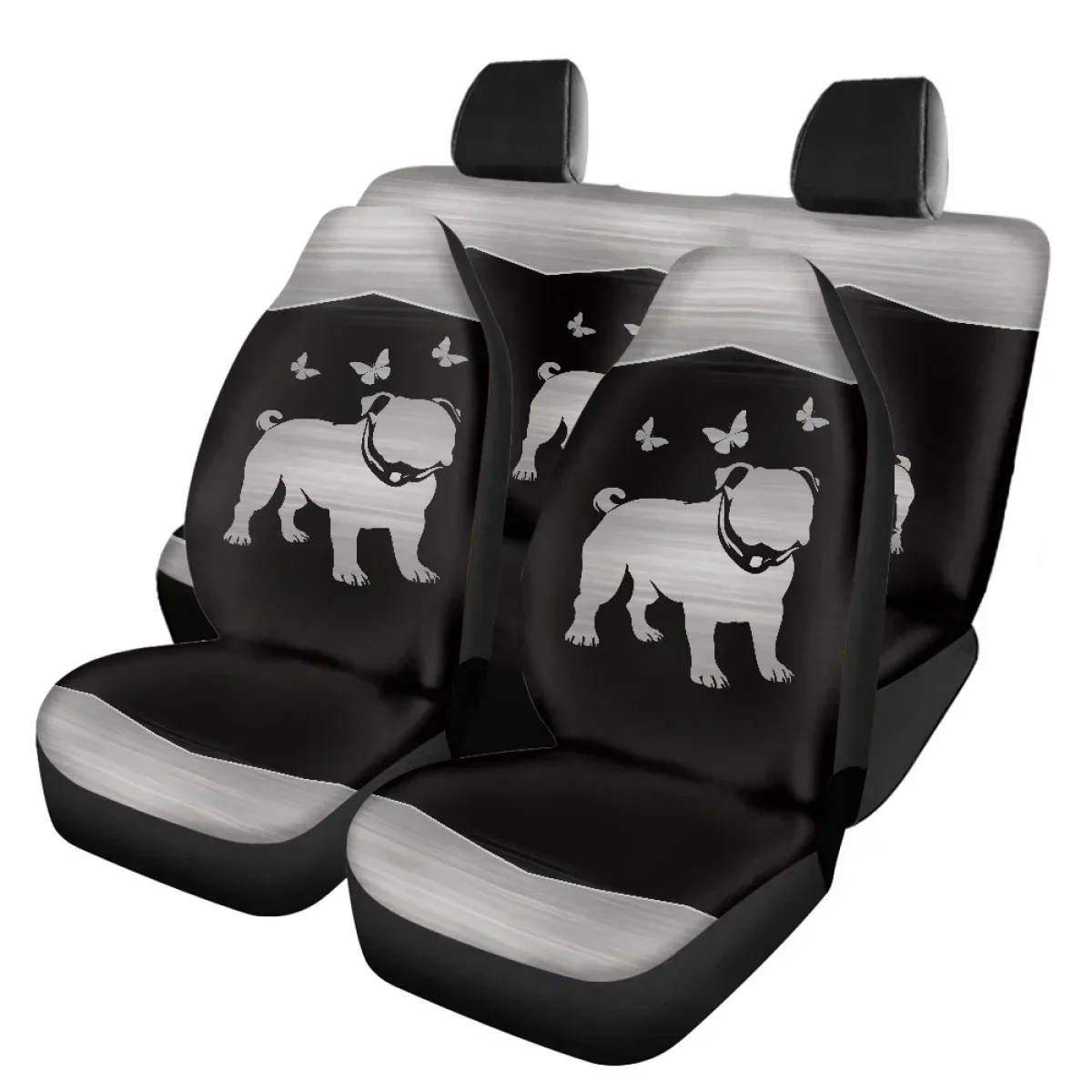 Pug Dogs Black and White Design Car Seat Cover Universal Auto High elasticity Fabric Set Front Automobile Interior Protector