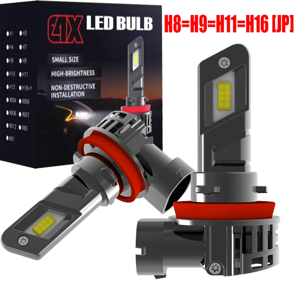 

2 шт. H8 H11 H9 H16 LED белые противотуманные фары для мотоциклов и автомобилей, Canbus, без турбо-диодов, мощные, не требуют адаптера