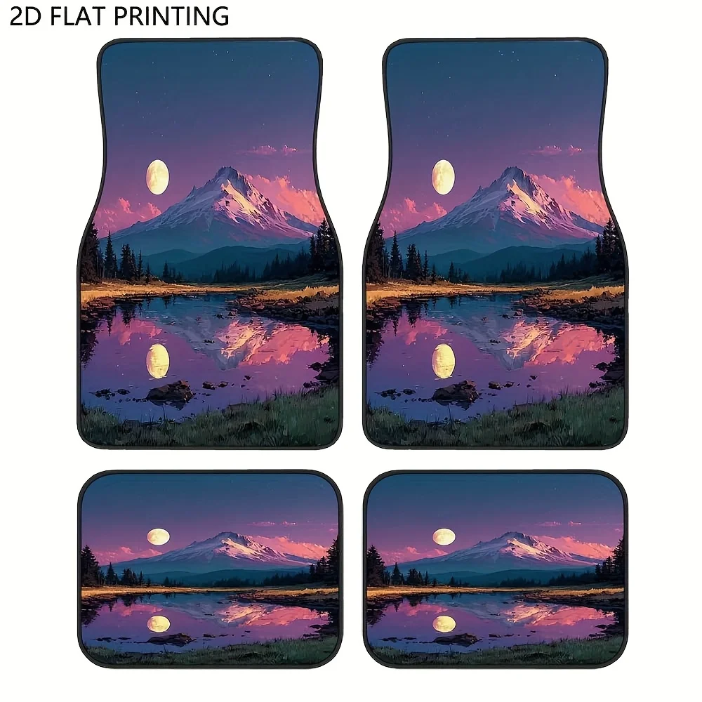 Ensemble de 4 tapis de sol de voiture avec motif d'un lac de montagne paisible, conçus pour durer, antidérapants, faciles à nettoyer, faciles à installer.