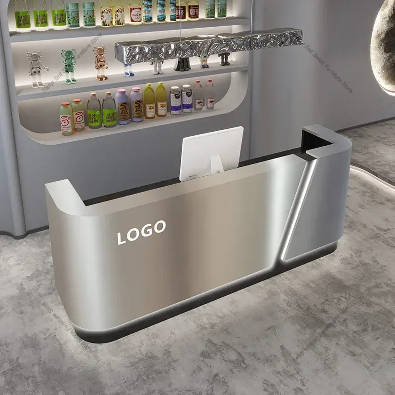 Simple Modern Reception Desk Nordic Silver Design Lobby Reception Counter Beauty Salon Storage Furniture Balcão De Recepção FYRD