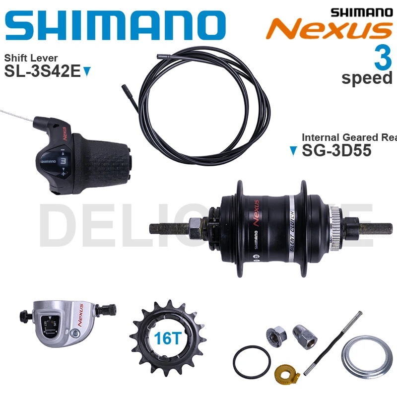 AliExpress Shimano SHIMANO NEXUS 3-speed Internal Geared Hub SG-3D55 Shift Lever SL-3S42E SM-BC06 and 16T Single Sprocket Original parts