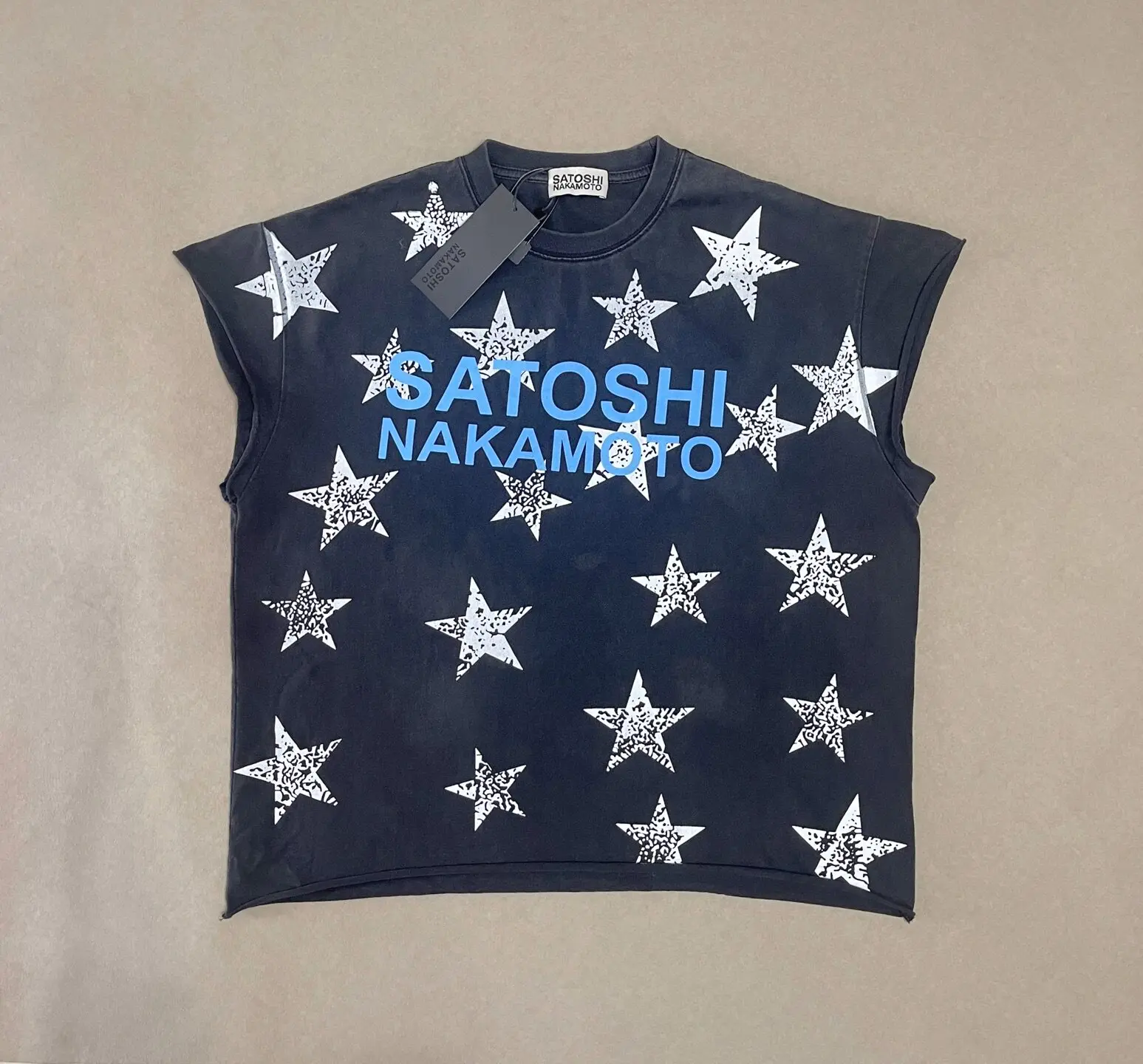 Satoshi Nakamoto Star Graphic Tank Top Men Women Oversized Cotton Washed Distressed Raw Edge Sleeveless Streetwear Vest