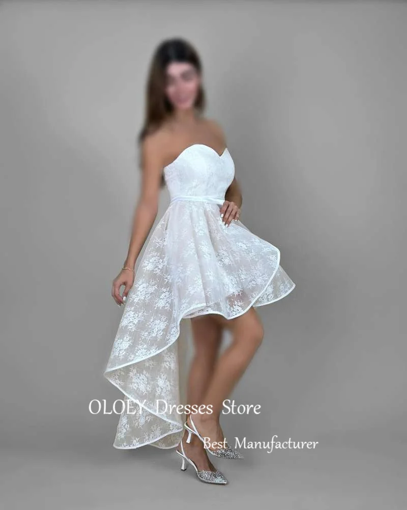 OLOEY Sexy senza spalline in pizzo pieno Mini abito da sposa corto donna abiti da sposa corsetto indietro donne arabe Robe de mariage