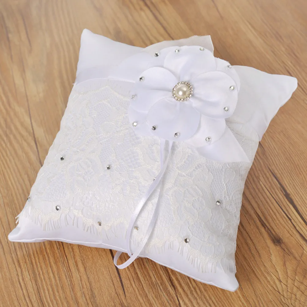 

Подушка для обручальных колец с кружевом, цветами, жемчугом и кристаллами, 20x20 см, элегантная подушка для кольца на церемонии или помолвке