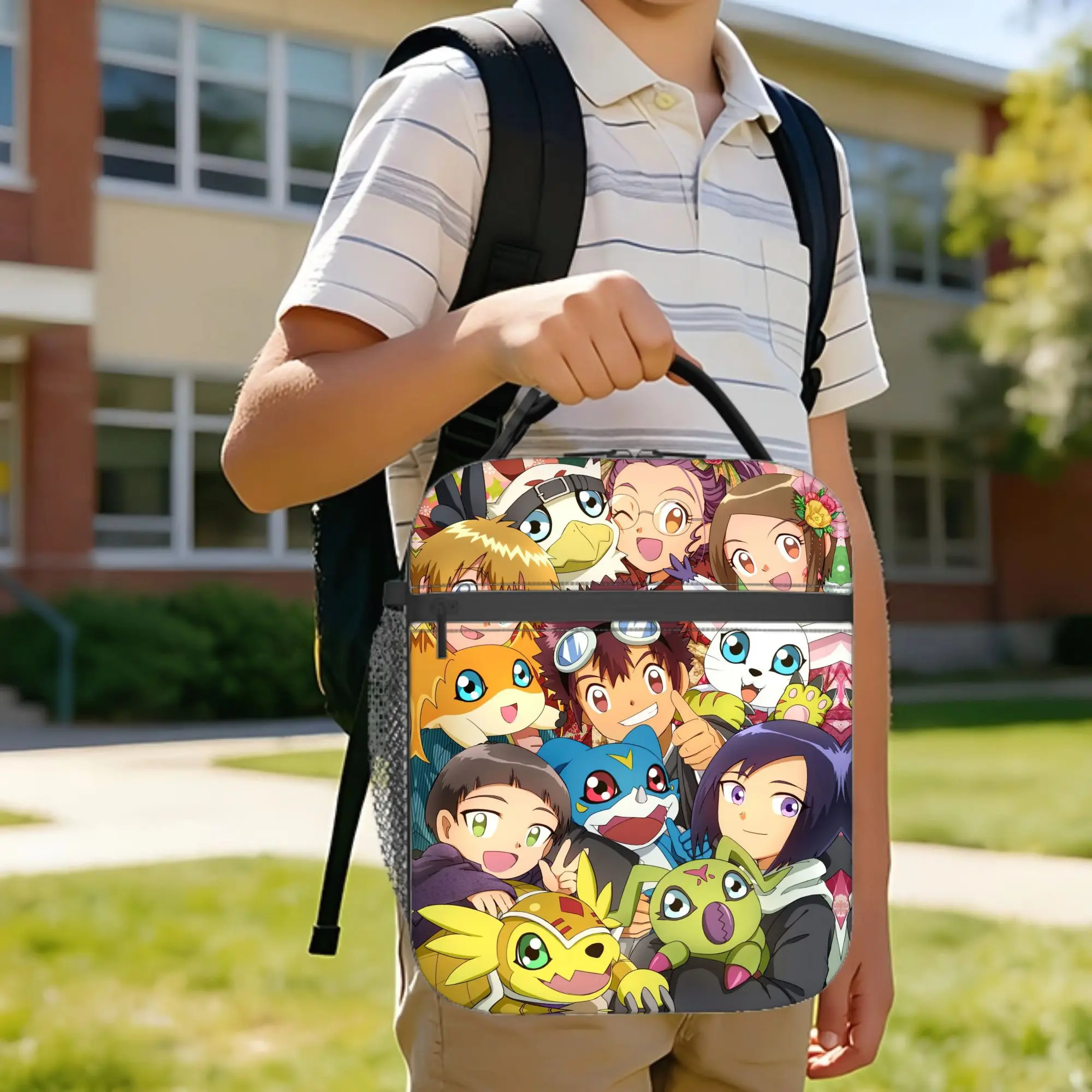 Digimon Adventure Anime Insulated Lunch Bag Thermal Bag Lunch Container Digital Monsters Portable Tote Lunch Box Girl Boy Picnic