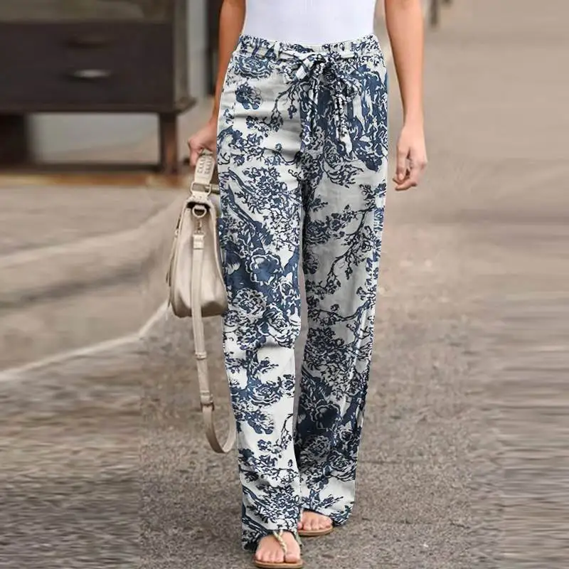 

Women S Printed Cotton Linen Casual Pants Elastic Waist Comfortable Loose Fit Long Trousers Ready To Ship Stock Available