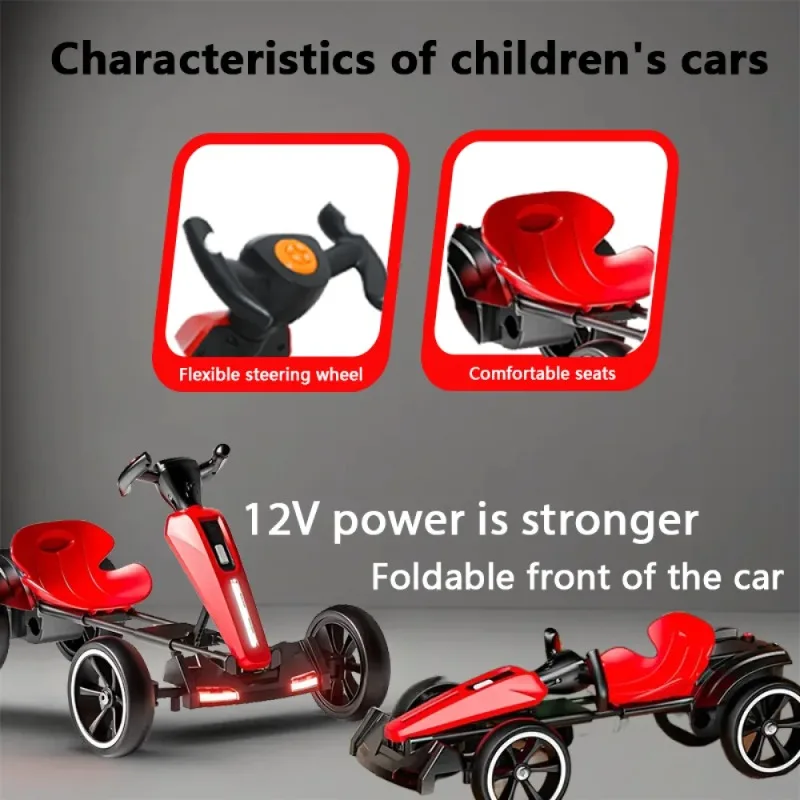 12V electric Kids Pedal Go Kart, Folder Go Kart, Outdoor Ride on Toy with Adjustable Seat, 4 Wheels for Boys and Girls