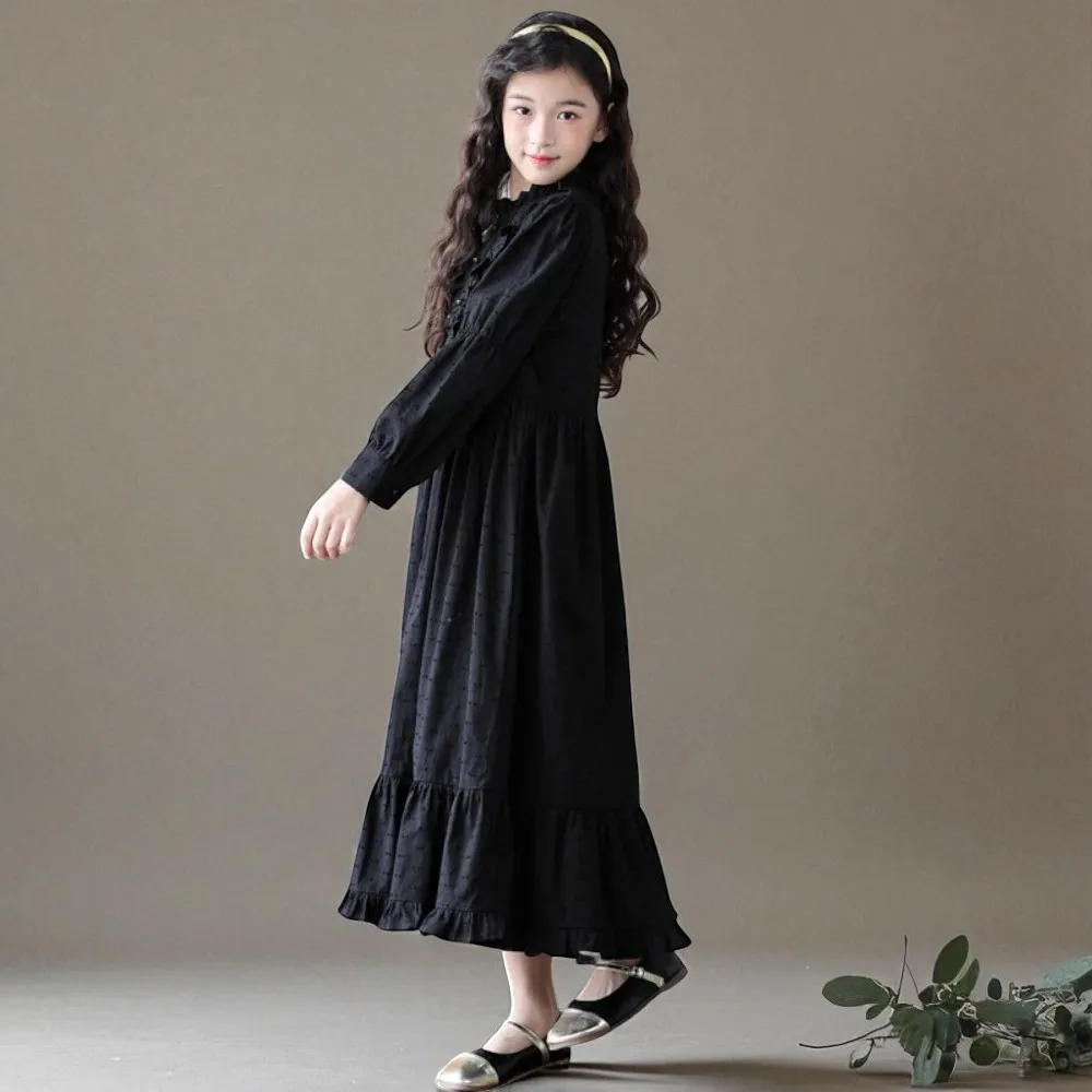 Baby Party Outfits for Girls Dresses Kids Maxi Long Dress Black Muslim Event Princess Dress Children Costumes 6 8 9 10 12 Years